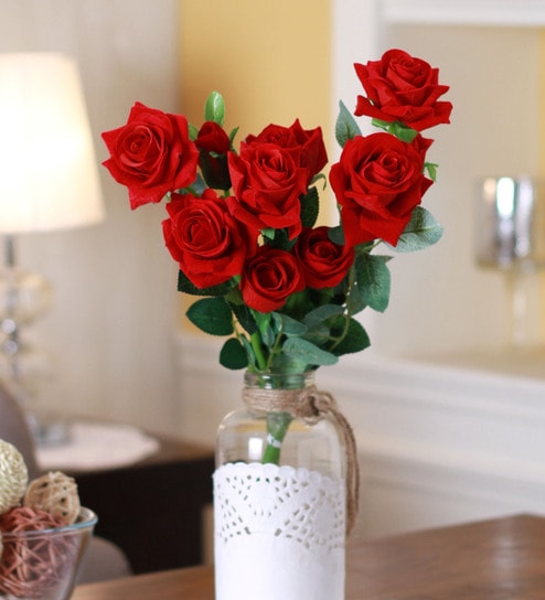 Coated Plastic Artificial Red Rose Flowers, Feature : Dust Resistance, Easy Washable