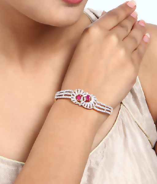 AD Studded Pink Shimmer Bracelet, Main Stone : Zircon