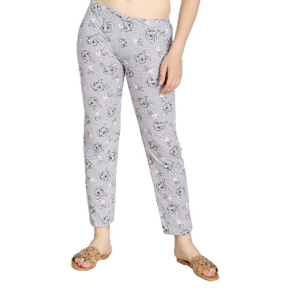 Cotton Printed Night Pants For Women Lowers With Pockets Navy Blue   Cupid Clothings