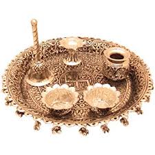 Non Polished Metal Pooja Set, for Home Decor, Hotel, Office, Style : Antique, Classy, Modern