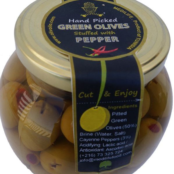 370ml Cayenne Pepper Green Olives Stuffed