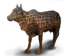 Polished Brass Cow Sculpture, for Interior Decor, Color : Golden, Grey