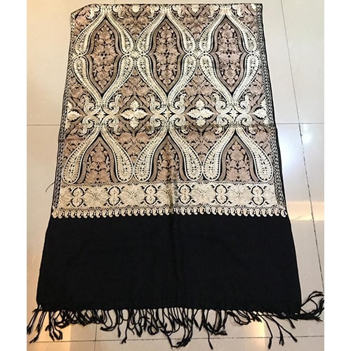 Black Designer Pashmina Kashmiri Silk Embroidered Stole