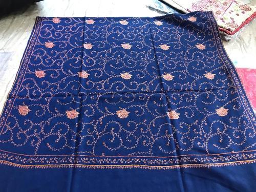 Blue Pashmina Embroidered Shawl, Technics : Washed