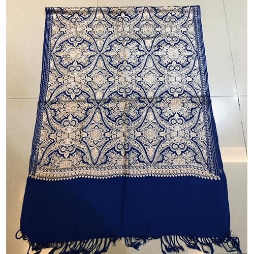 Blue Pashmina Kashmiri Silk Embroidered Stole