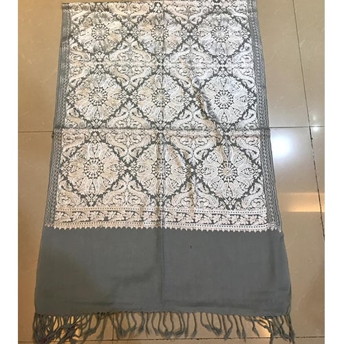 Grey Pashmina Kashmiri Silk Embroidered Stole