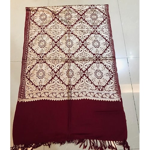 Maroon Pashmina Kashmiri Silk Embroidered Stole