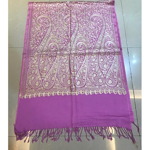 Pink Pashmina Kashmiri Silk Embroidered Stole, Occasion : Casual Wear