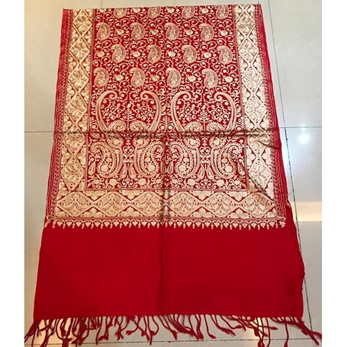 Red Pashmina Kashmiri Silk Embroidered Stole Manufacturer in ...