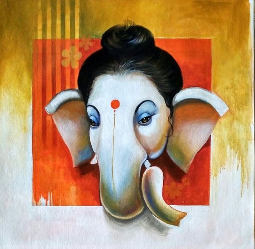 Acrylic Non Polished Lord Ganesh Painting, Packaging Type : Carton Box