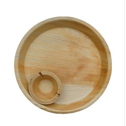 Round Eco Friendly Areca Plate with Bowl, for Event Party Supplies, Pattern : Plain