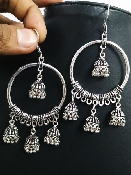 Silver Oxidised Round Earrings, Occasion : Casual Wear