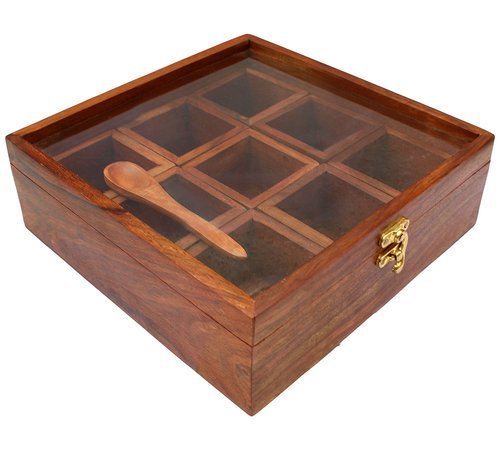 Wooden Square Spice Box, Color : Brown