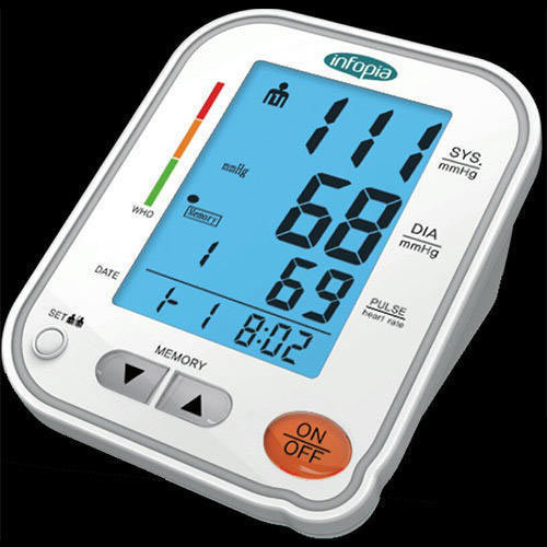 Infopia BP Monitor, Feature : Large Screen, WHO Indicator, Backlit LCD, 120*2 Memory, Arrhythmia Detector