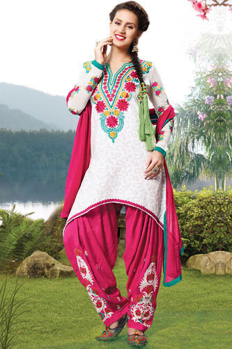 Embroidered Chiffon Ladies Designer Patiala Suit, Size : XL