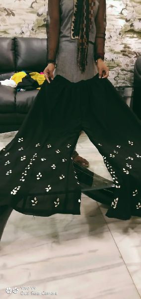 Embroidered Black Georgette Palazzo Pant, Technics : Woven