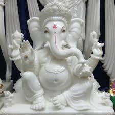 Brass White Marble Ganesh Statue, for Garden, Home, Office, Shop, Temple, Pattern : Non Printed