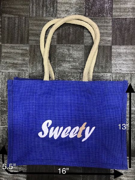 Printed Jute Blue Shopping Bag, Style : Casual