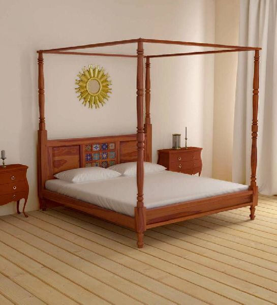 solid wood poster bed with high back