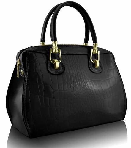 Plain Polished Ladies Black Leather Handbag, Style : Modern