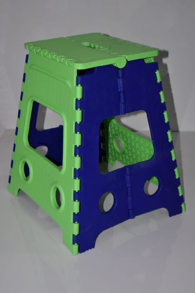 Square Green & Blue Plastic Folding Stool, Pattern : Plain