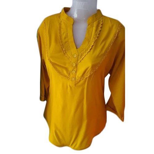 Lace Ladies Yellow Cotton Top, Occasion : Casual Wear