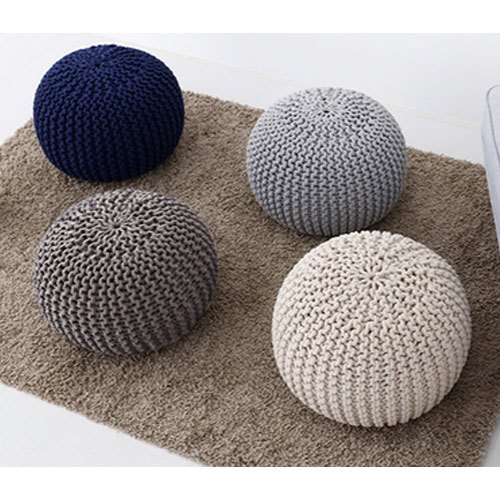 Knitted Pouf, for Home, Indoor, Living Room, Shape : Round