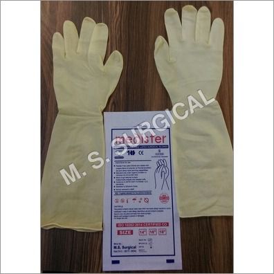 18 Inch Latex Elbow Length Gloves, for Clinical, Hospital, Pattern : Plain