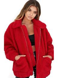 Women Red Long Sleeve Coat