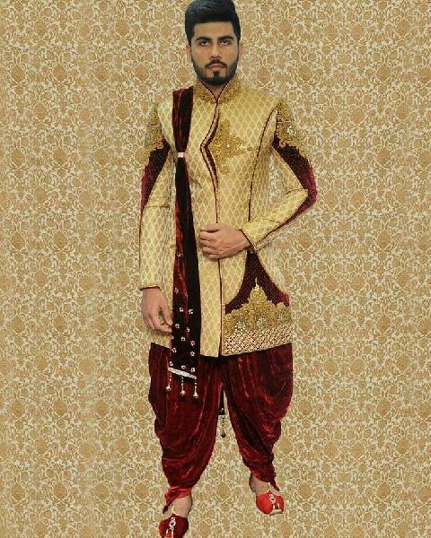 Full Sleeves Silk Embroidered Mens Sherwani, Occasion : Groom Wear, Wedding Wear