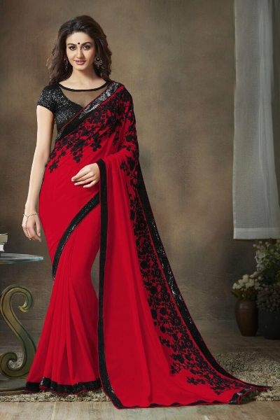 Embroidered Saree, for Fine Finish, Shrink-resistant, Occasion : Party Wear, Wedding Wear