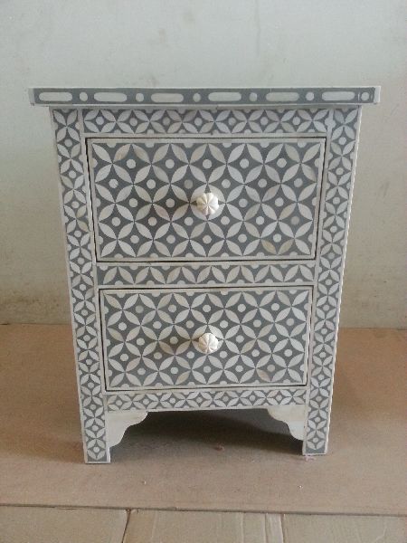 Bone Inlay bedside table with two drawer