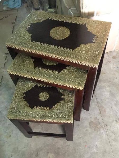 wooden Nest of stool with brass work
