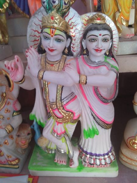 1.5 Feet White Marble Radha Krishna Statue