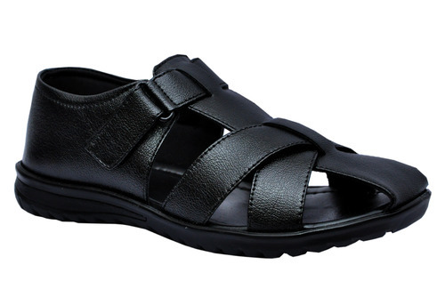 Plain Genuine Leather Mens Black Sandals, Feature : Comfortable, Fine Finishing