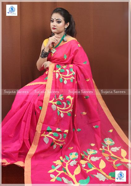 Cotton Embroidery Sarees, Feature : Dry Cleaning, Elegant Design, Stitched