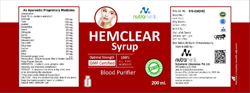 NUTRAMARCK HEMCLEAR Syrup, for Blood Purifier, Form : Liquid