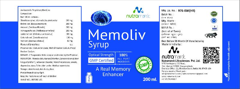MEMOLIV Syrup, for Health Supplement, Mental Retardation, Form : Liquid