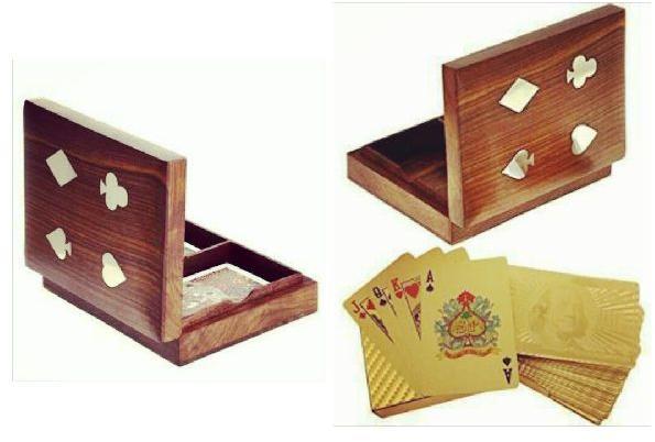 Wooden Playing Card Box Games, Color : Brown