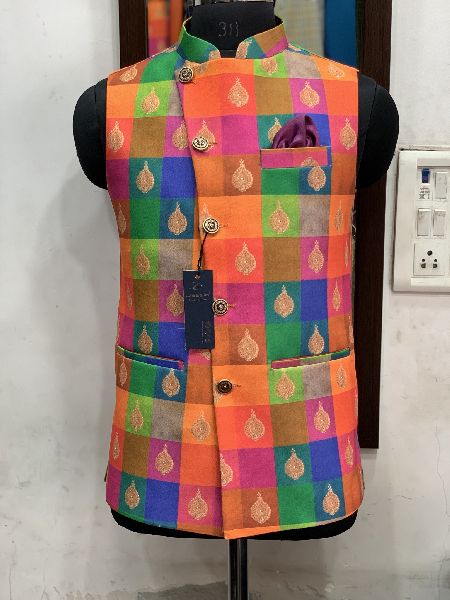 Printed Party Wear Nehru Jacket, Feature : Comfortable Soft, Inner Pockets