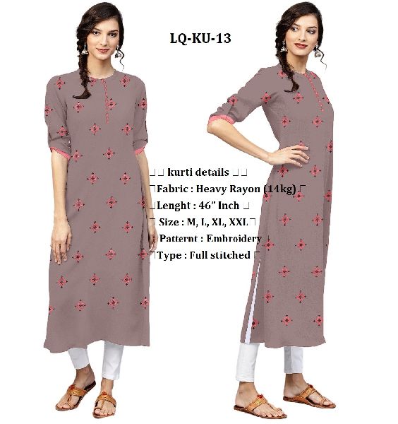 Rayon Embroidery Kurtis, Occasion : Party Wear