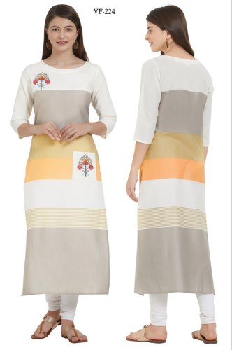 3/4th Sleeve Straight Regular Wear Cotton Kurti, Pattern : Printed