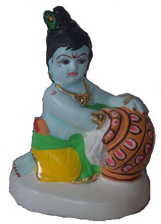 Non Printed Clay Powder Matkewal Krishna Statue, Color : Multicolor