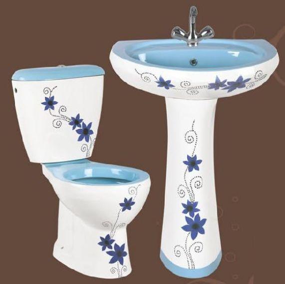 Blue Designer Pedestal Wash Basin