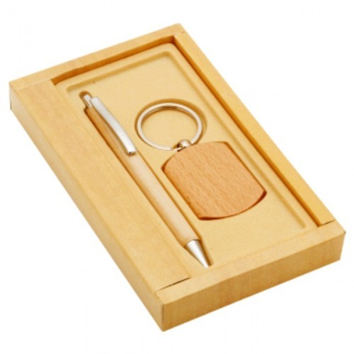 Multishape Polished Wood Keychain & Pen Set, Specialities : Attractive Designs