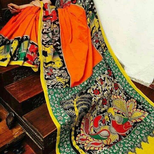 Embroidered Kalamkari Cotton Saree, Occasion : Party Wear