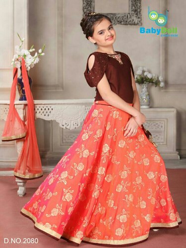 Chiffon Kids Lehenga Choli, Feature : Breathable, Easy Washable, Eco Friendly, Elegant Design, Stitched