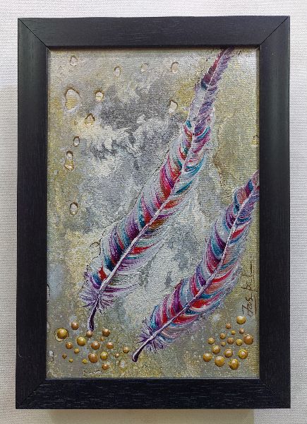Polished Feather Abstract Painting, Packaging Type : Thermocol Box