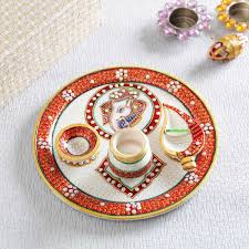 Kundan Work Marble Puja Thali