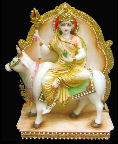 Polished Marble Shailputri Maa Status, for Home, Hotel, House, Religious, Shop, Temple, Size : 3ft